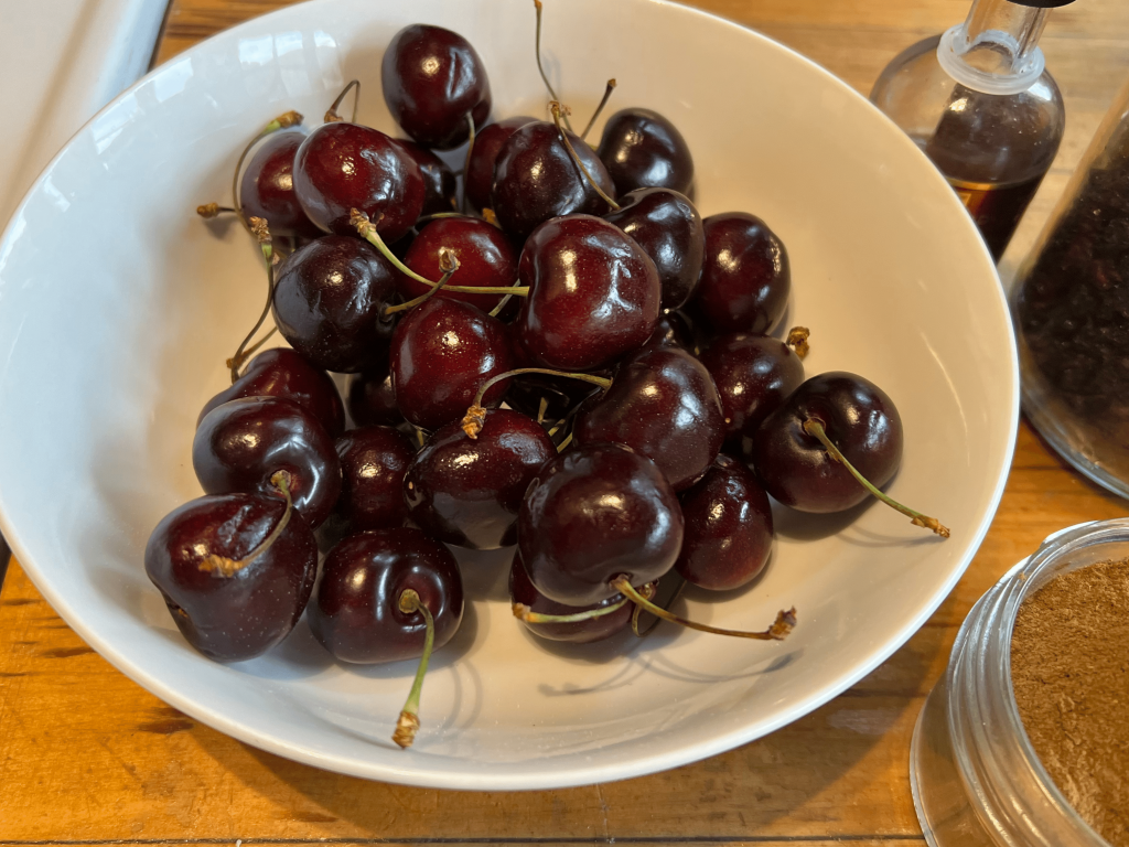 Bowl of fresh Central Otago cherries for Christmas mince pies using local ingredients