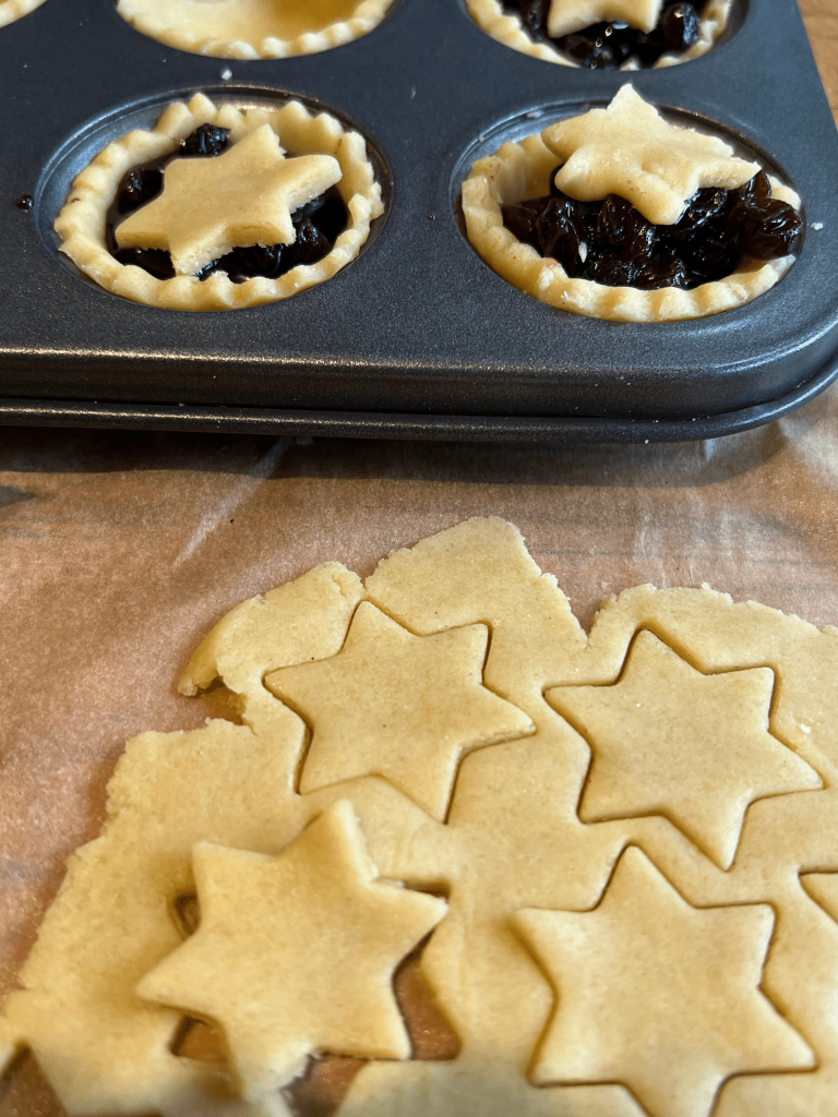 Partially made mini Christmas mince pies using local ingredients