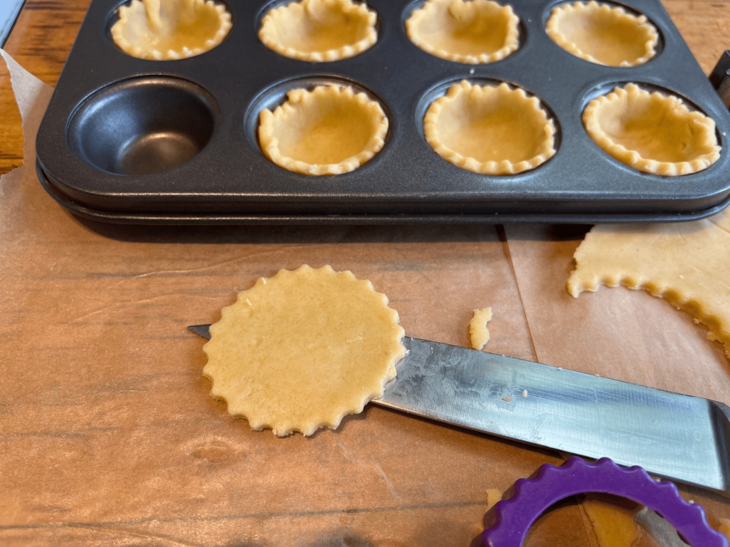 Knife to lift pastry in to tartlet tray for Christmas mince pies using local ingredients